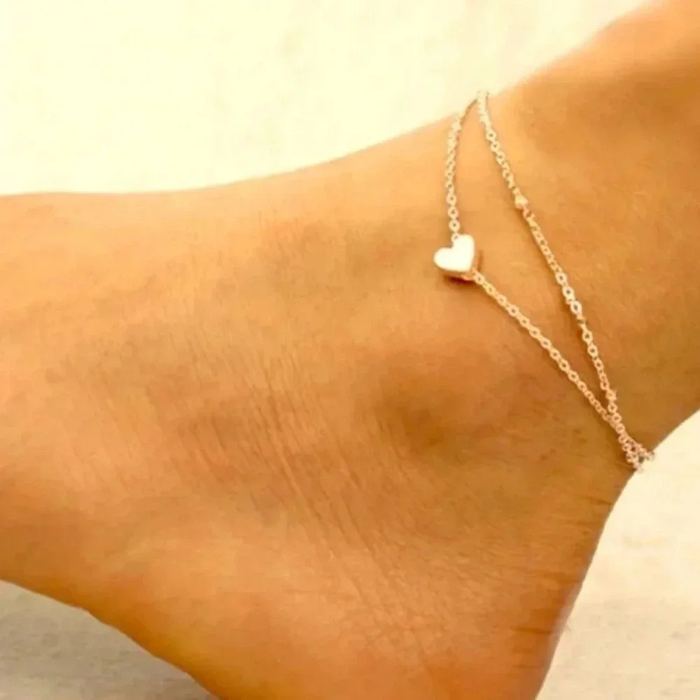 1 LEFT! Layered Gold Heart Ankle Bracelet